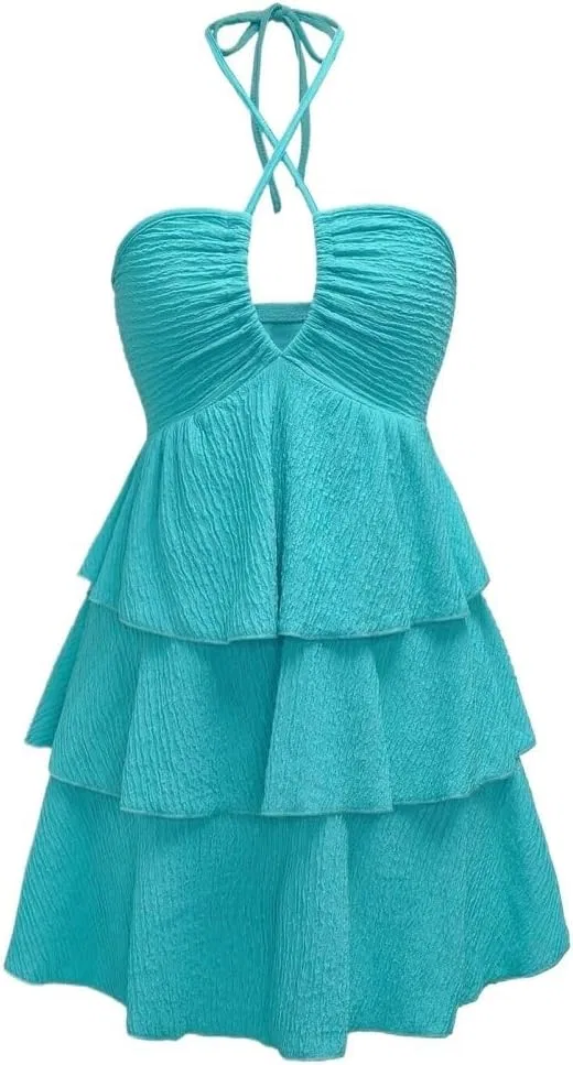 Женское платье с открытой спиной и запахом, Teal Blue