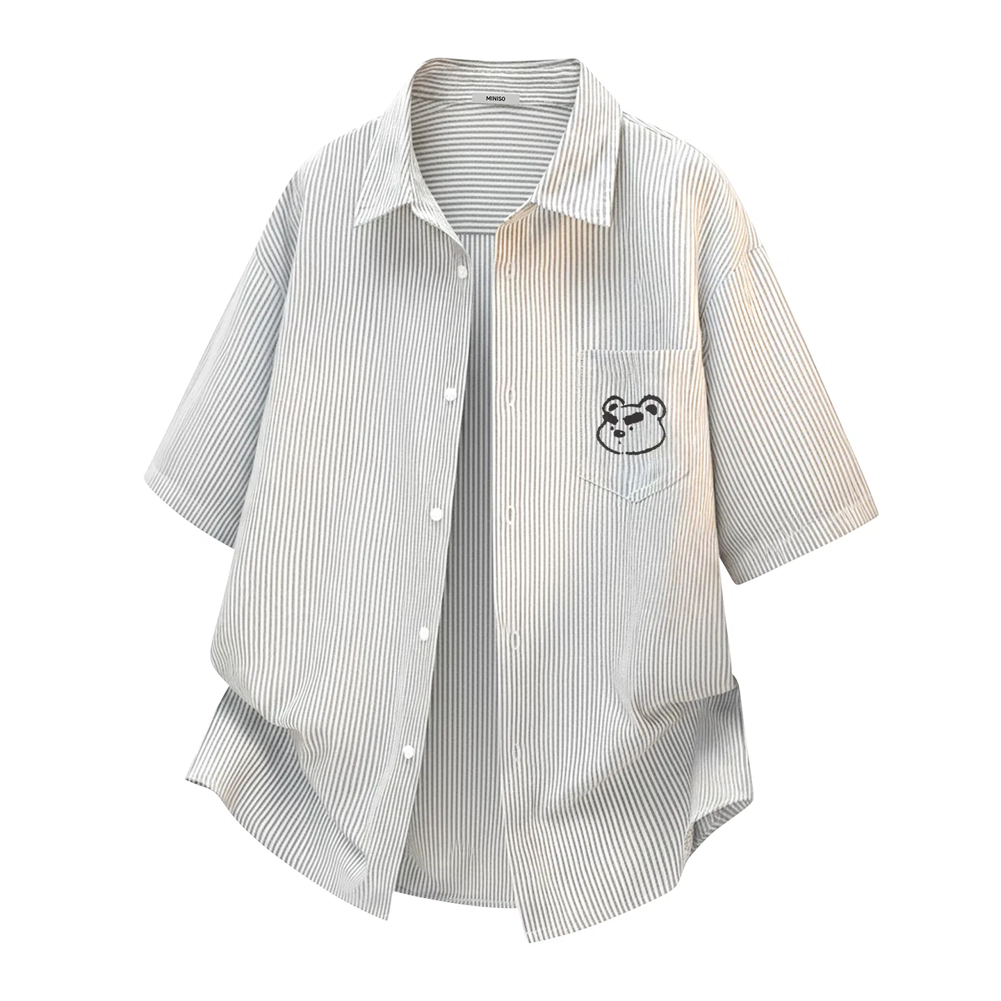 Рубашка детская с воротником-стойкой MINISO, Heavyweight Oxford Gray White Stripes