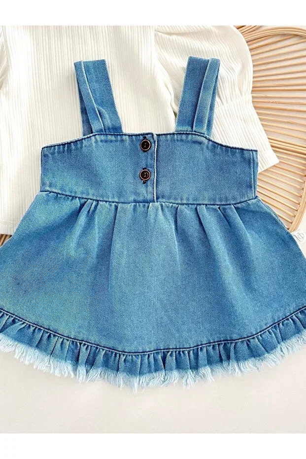 Детское платье-сарафан для девочек джинсовое с кисточками Jammybaby, Blue — фото 3
