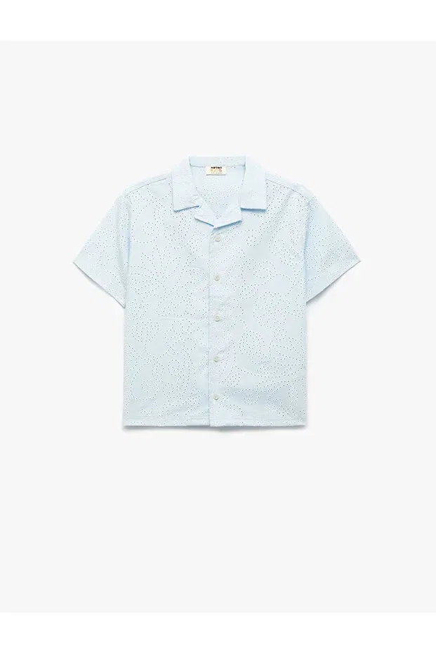 Детская хлопковая рубашка с коротким рукавом Koton, Blue Patterned
