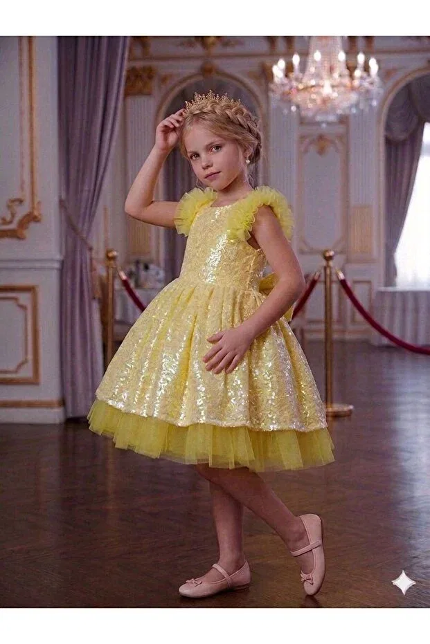 Детское платье для девочек с пайетками Luiva Kids, Yellow — фото 3