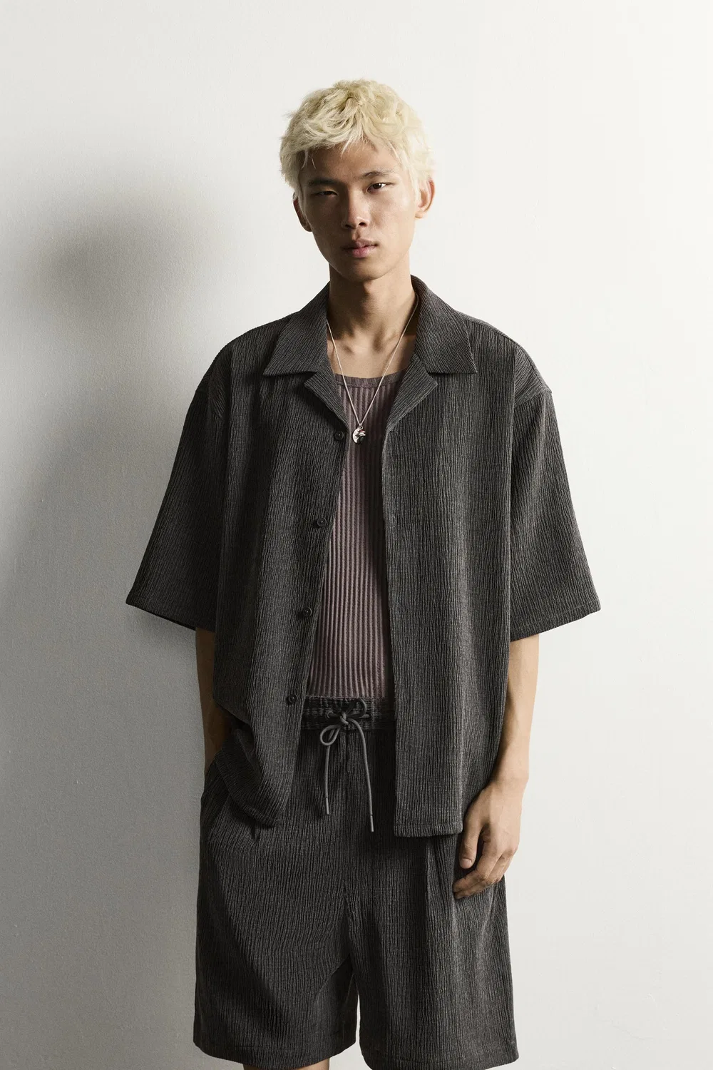 Текстурированная рубашка свободного кроя ZARA, Anthracite Grey — фото 2