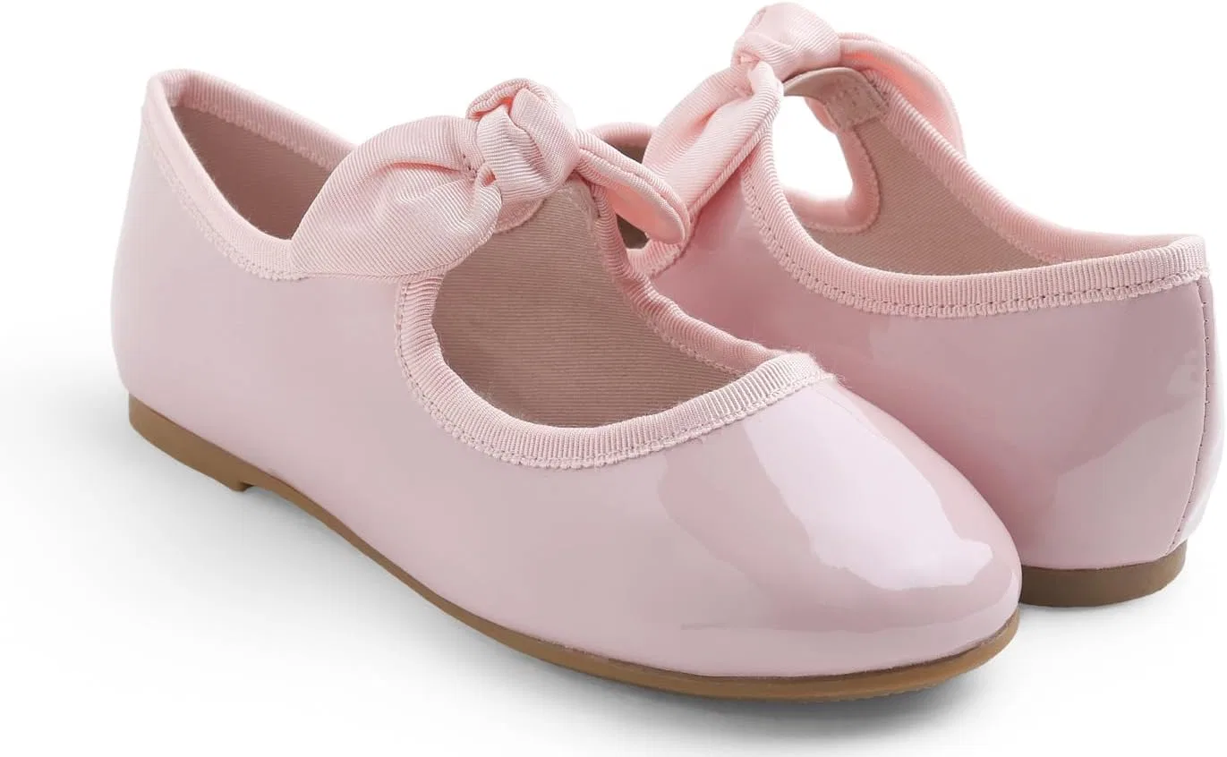 Детские туфли для девочек с пряжкой FEVERSOLE, Patent Bow Elastic Maryjane Pink — фото 4