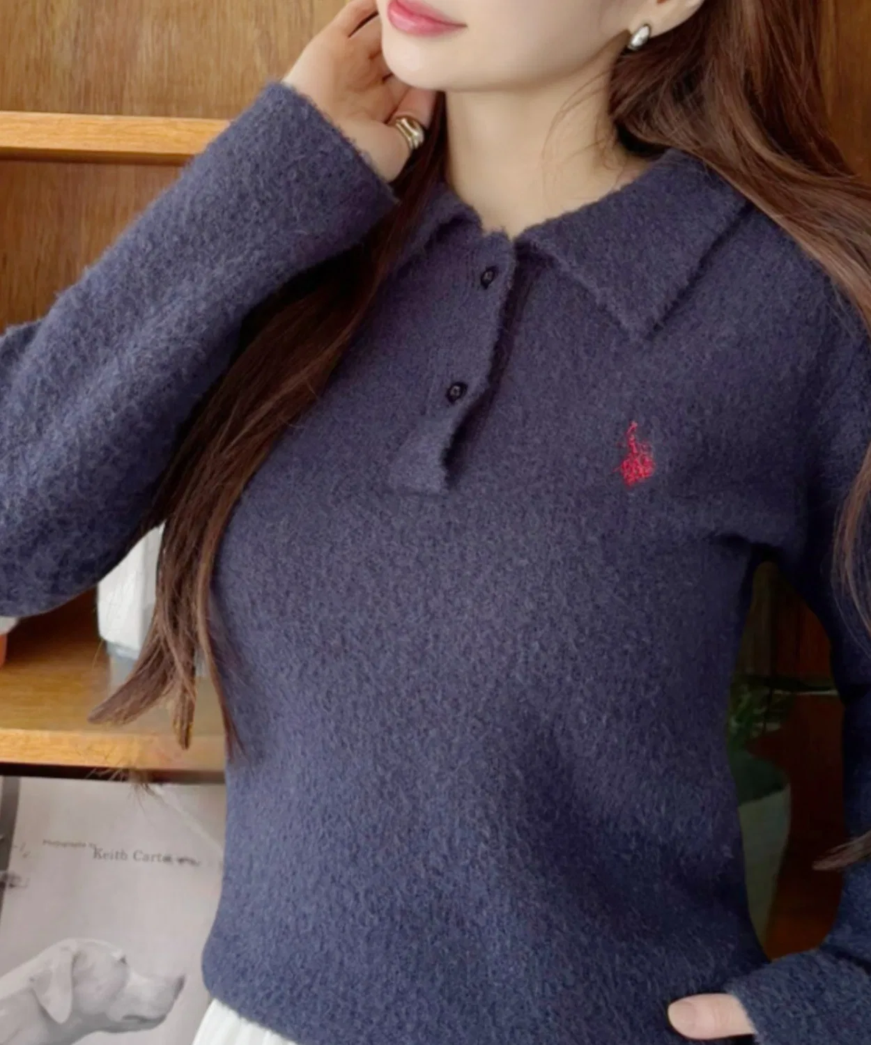 Женский свитшот-поло с длинным рукавом фактурный U.S. POLO ASSN., Navy