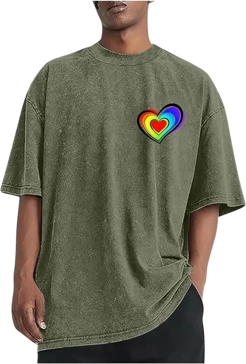 Мужская футболка с принтом Love Heart, Army Green