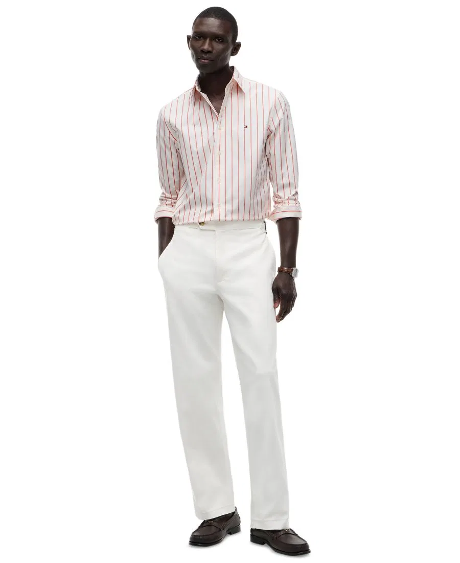 Рубашка из поплина с принтом в полоску Performance Poplin Stripe Shirt Tommy Hilfiger, Brilliant Orange/Stripe — фото 2