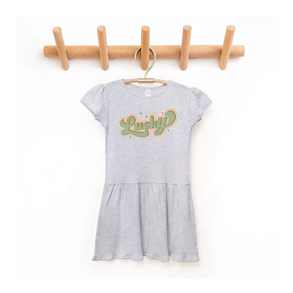 Детское платье для девочек с графическим принтом Lucky Retro Stars The Juniper Shop, Heather Grey