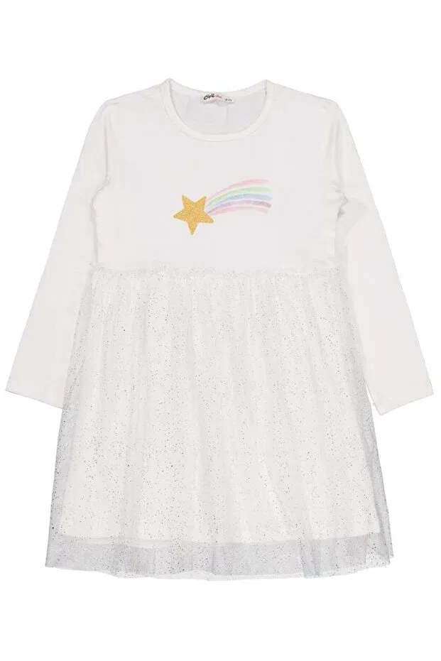 Детское платье для девочек с принтом Starry Rainbow Printed Civil Girls, Ecru