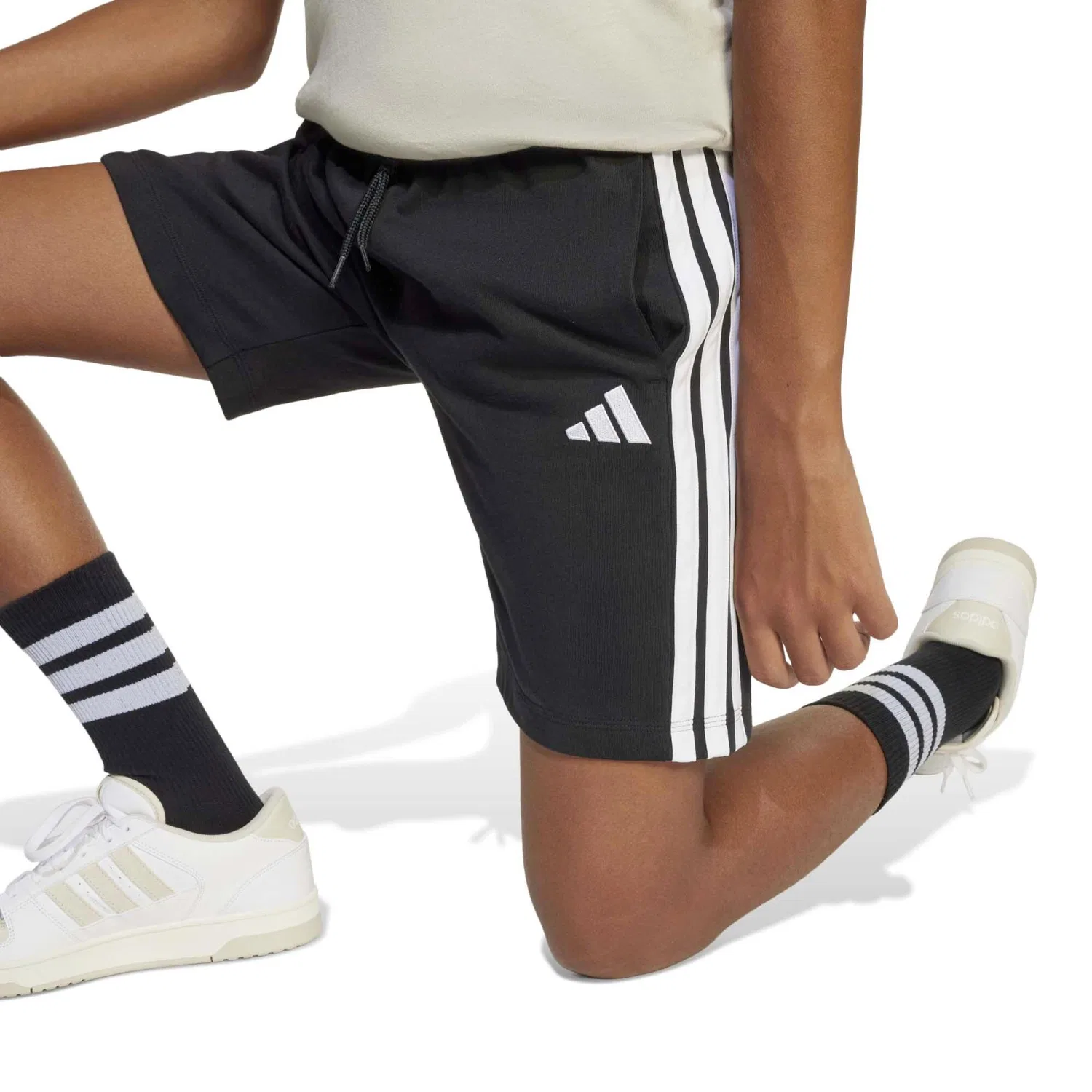 Детские шорты с принтом Adidas Sport J 3S Kn Sh 210, цвет Black White — фото 4
