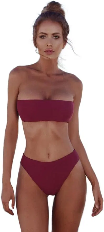 Женский бикини-комплект с высокой талией Generic, Wine Red
