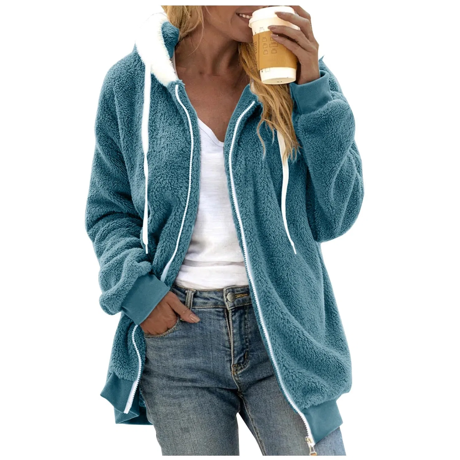 Женское утепленное пальто с флисом и капюшоном, зеленое, Teddy Coats for Women, Blu