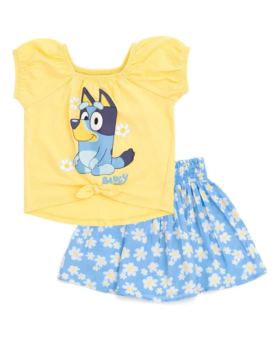 Комплект из футболки и юбки с принтом Bluey Bluey, Yellow Bluey Blue