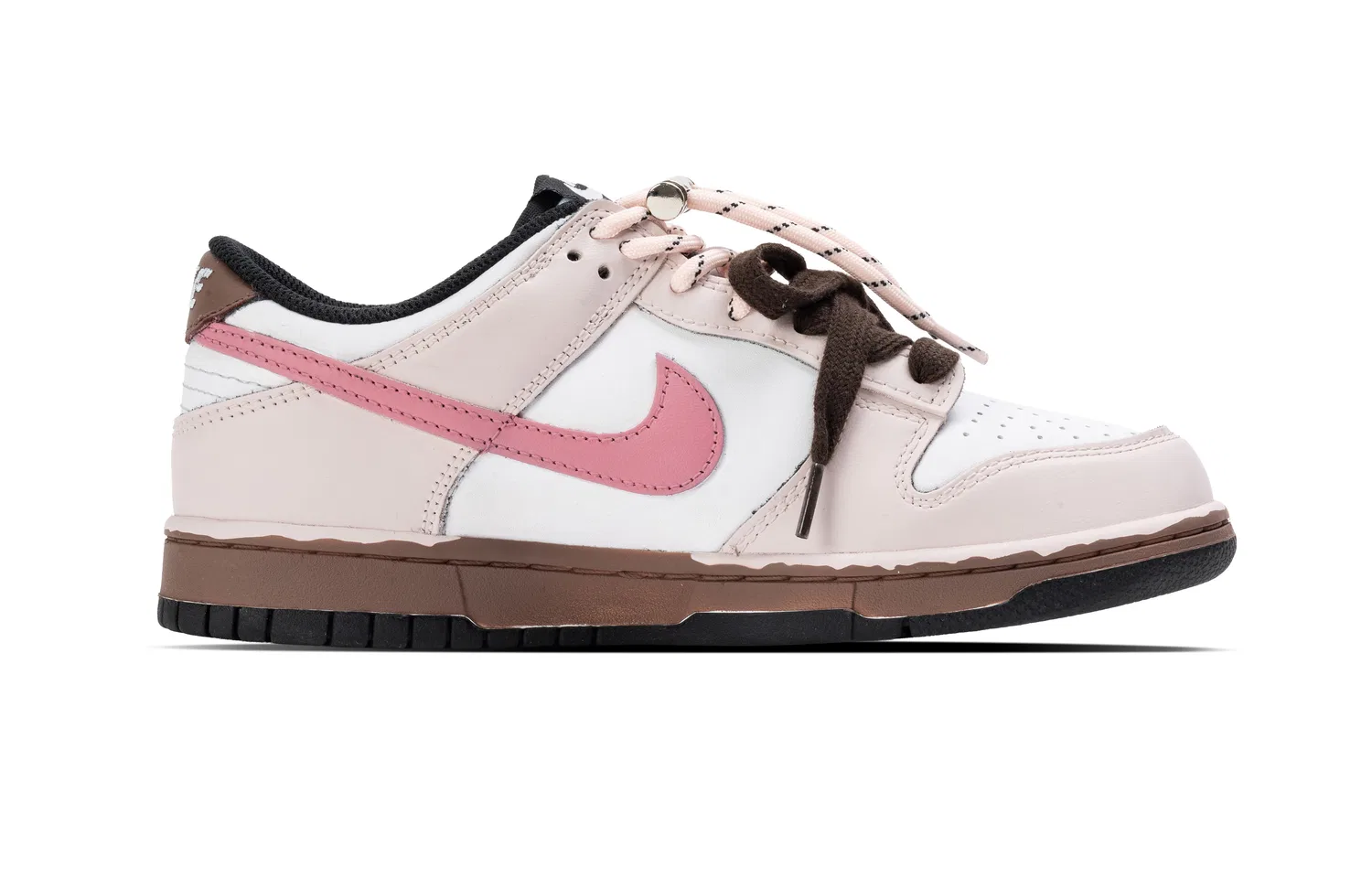 Кроссовки для скейтбординга Dunk Leather Low Top Kids, белый, розовый, коричневый, для подростков Nike, White Pink Brown (Box) — фото 4
