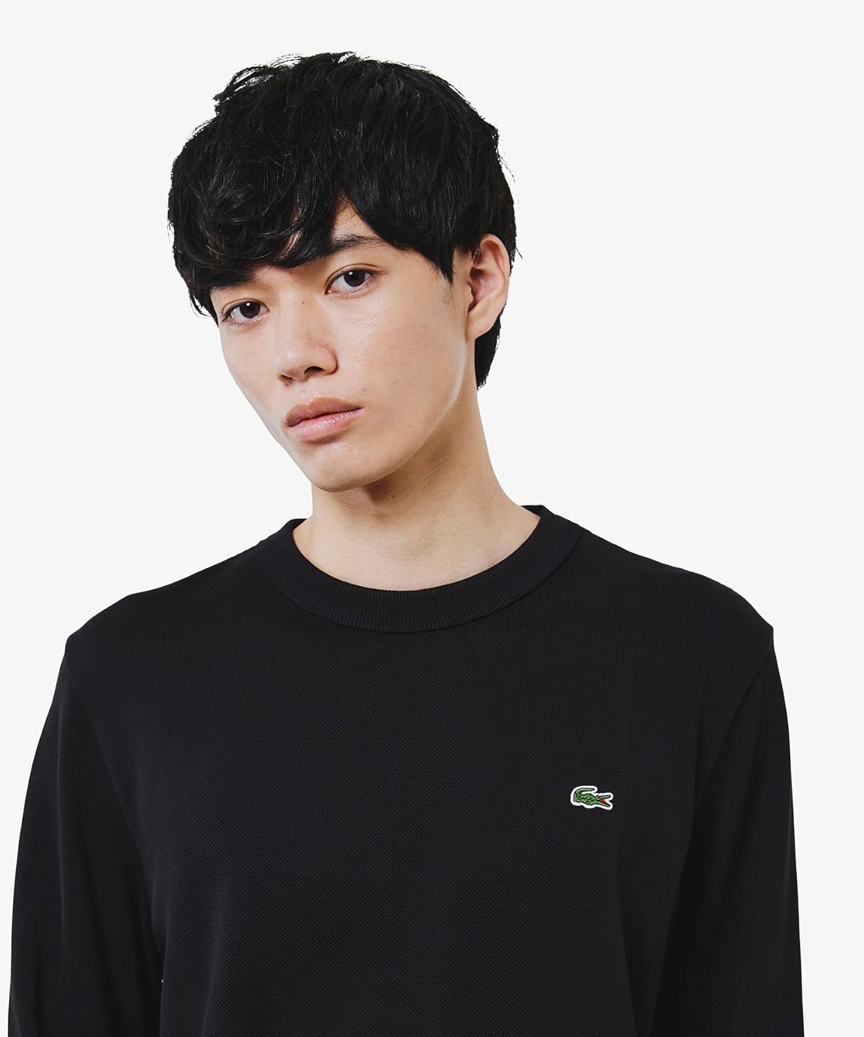 Мужская классическая футболка с длинным рукавом и объемным пике от LACOSTE (Официальная версия), черный — фото 3