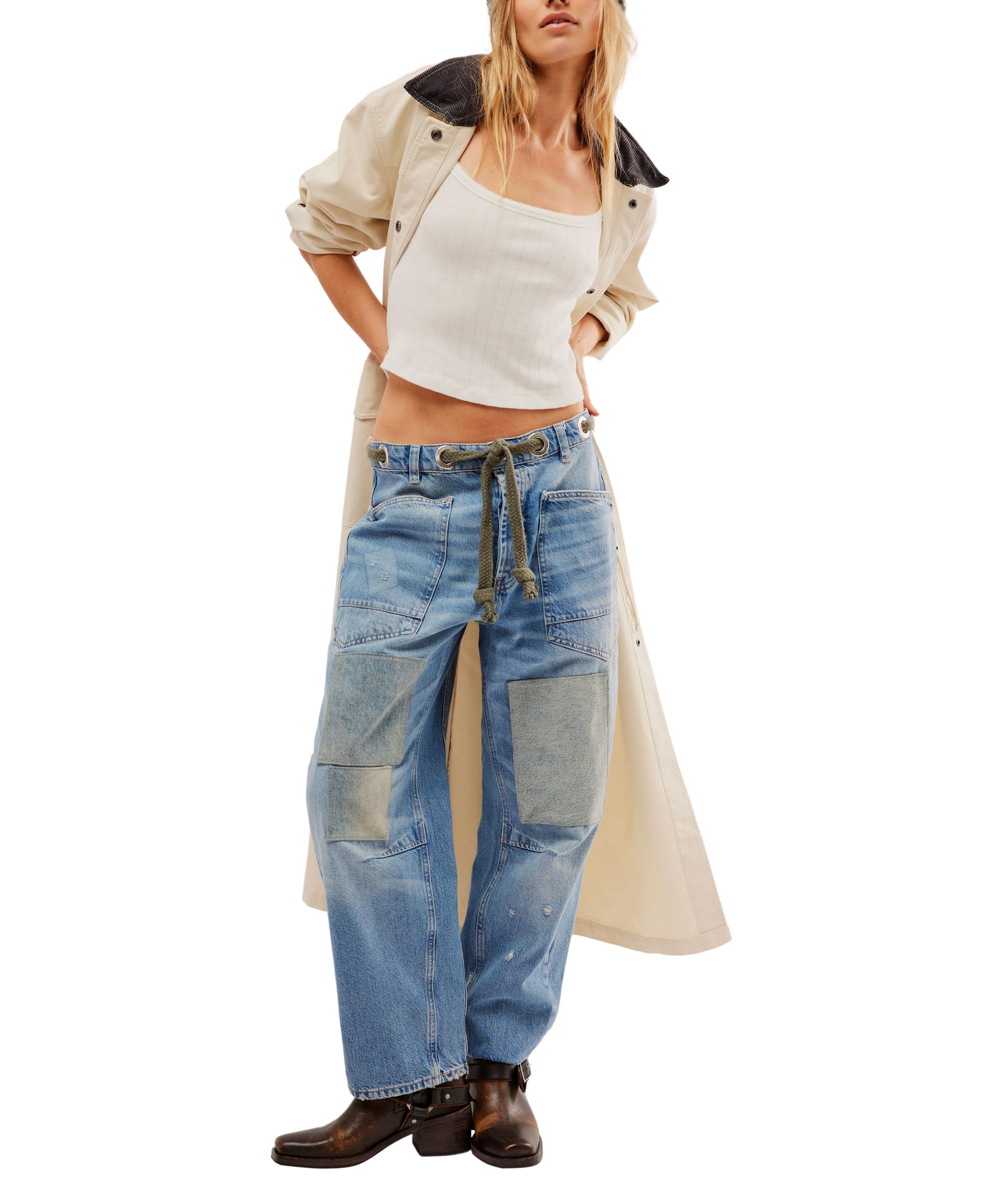 

Брюки Free People Moxie Low Slung Pull-On Barrel, цвет Truest Blue
