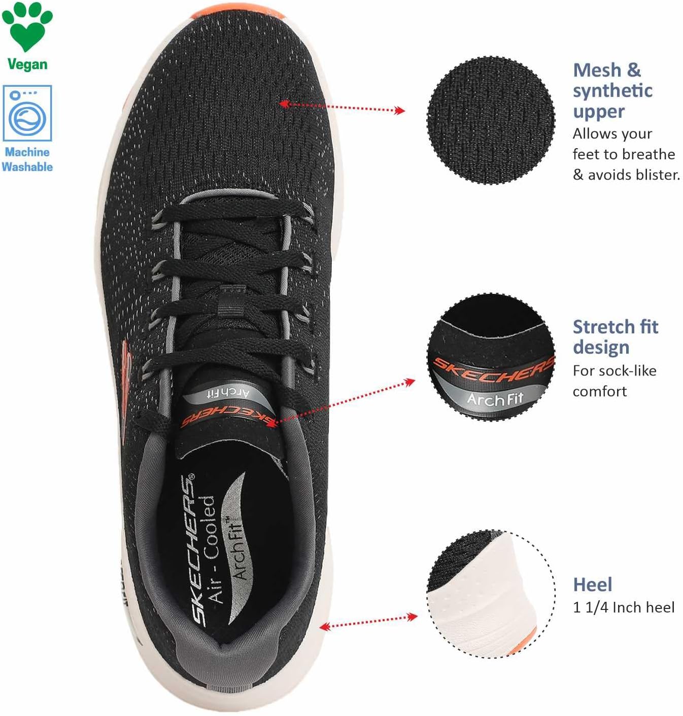 Мужские кроссовки Skechers Arch Fit Takar, черный/оранжевый — фото 4