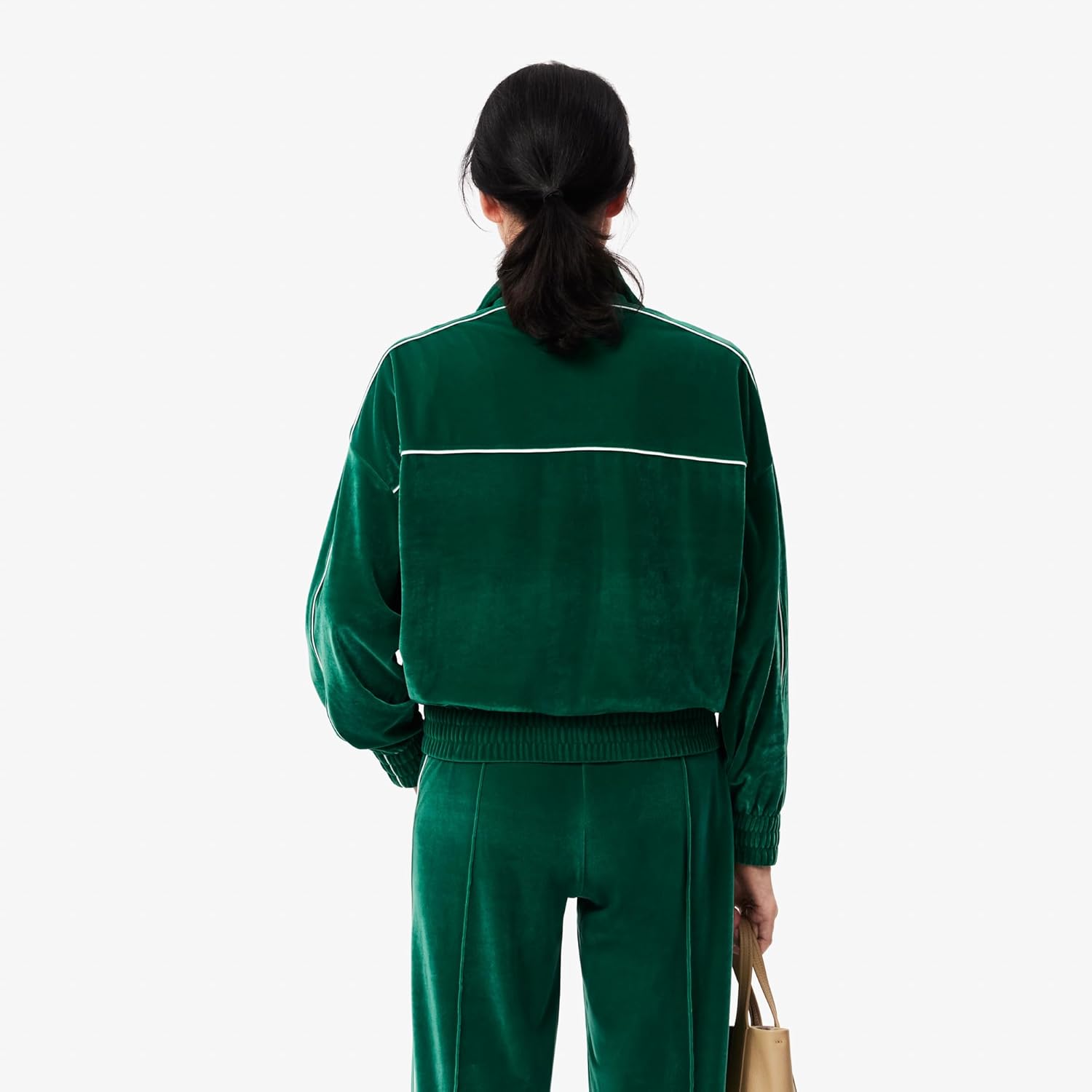 Толстовка Lacoste женская оверсайз на молнии, вельвет, зеленый — фото 3