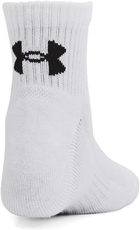 Детские тренировочные хлопковые носки Under Armour Youth Training Cotton Quarter Socks (3 пары), (100) White/White/Black — фото 3