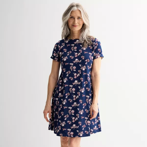 

Женское платье-футболка с застежкой на плечо Croft & Barrow, цвет navy dainty floral