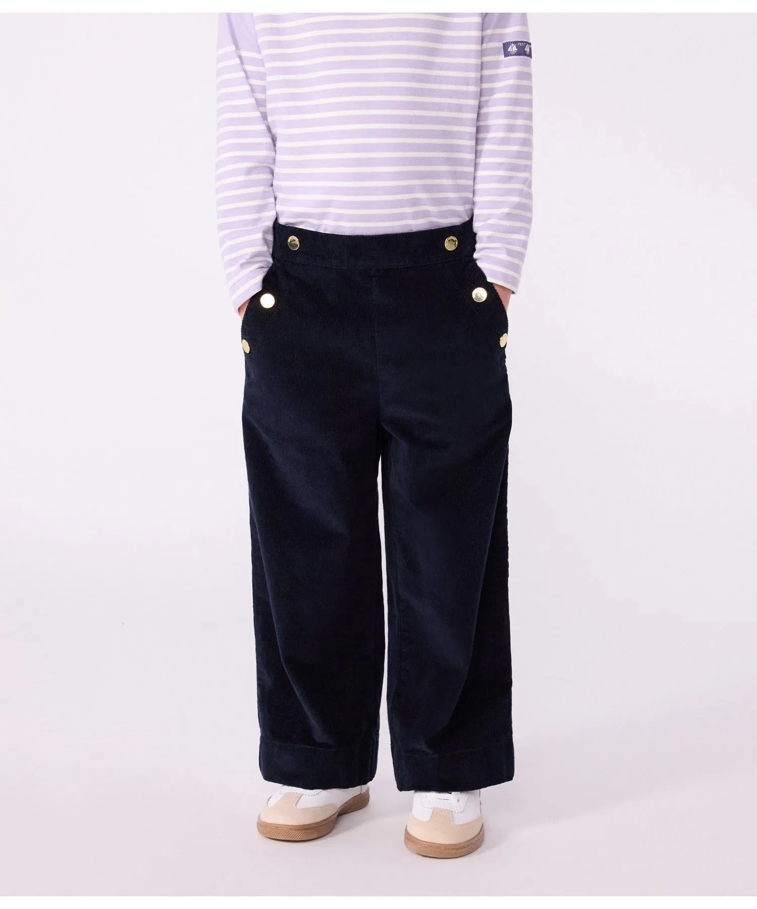 Детские вельветовые брюки PETIT BATEAU с золотыми пуговицами тёмно-синие