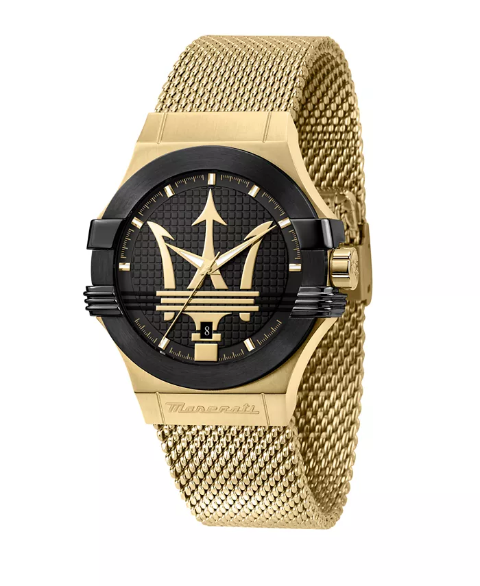 

Мужские часы Date с золотым металлическим браслетом, 42 мм Maserati