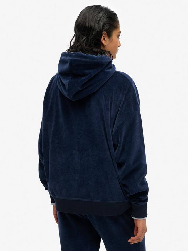 Велюровая толстовка на молнии Superdry, цвет Richest Navy — фото 2