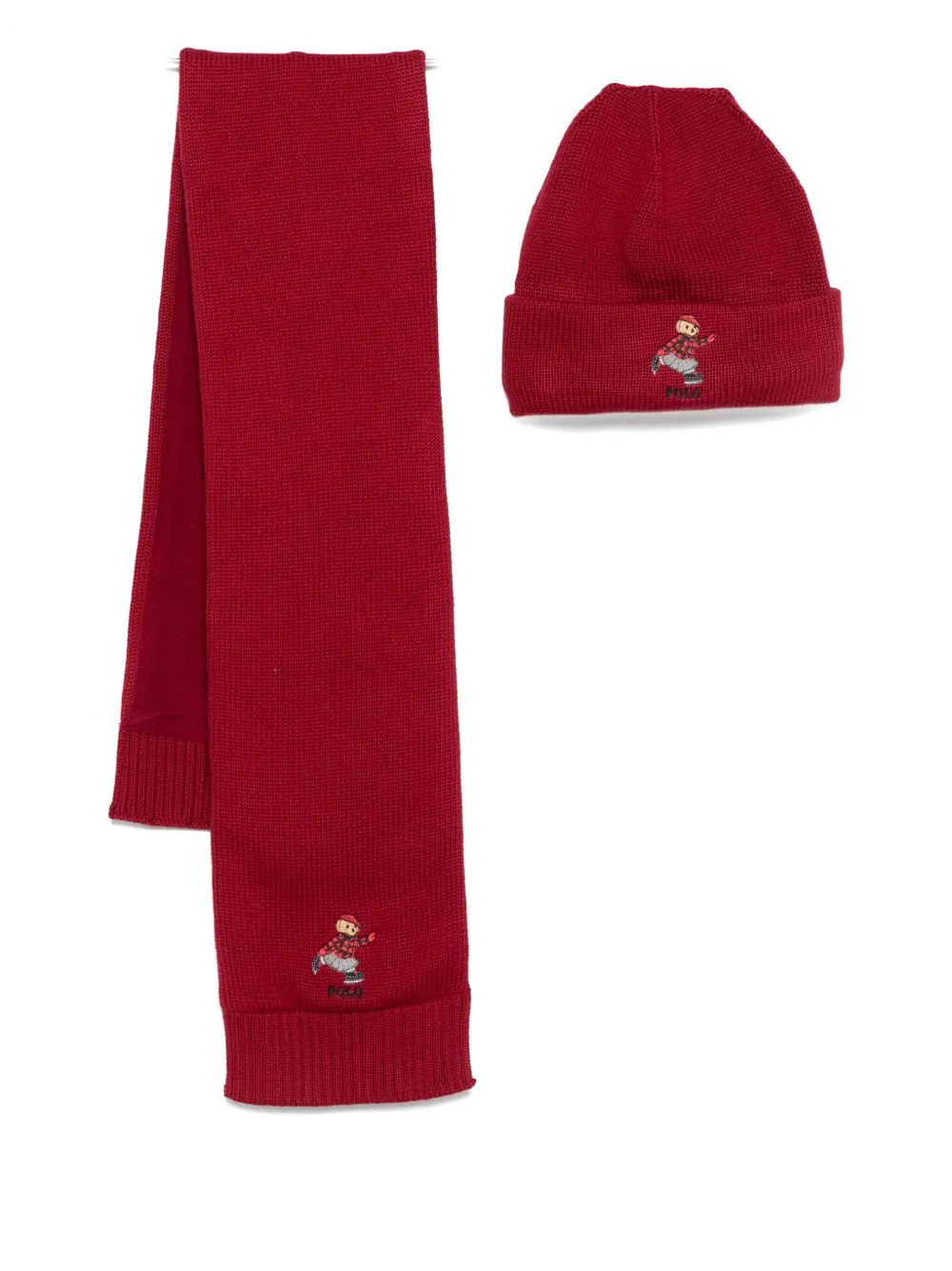 

Вязаная шапка и шарф с вышивкой Polo Bear POLO RALPH LAUREN KIDS, красный