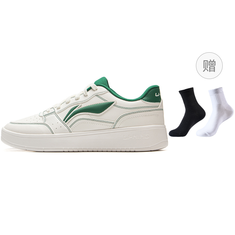 

LINING Лининг Acer Truncatum Ударопрочные и износостойкие низкие скейтборд кроссовки мужские бело-зеленые, в комплекте 1 пара носков (случайный цвет)