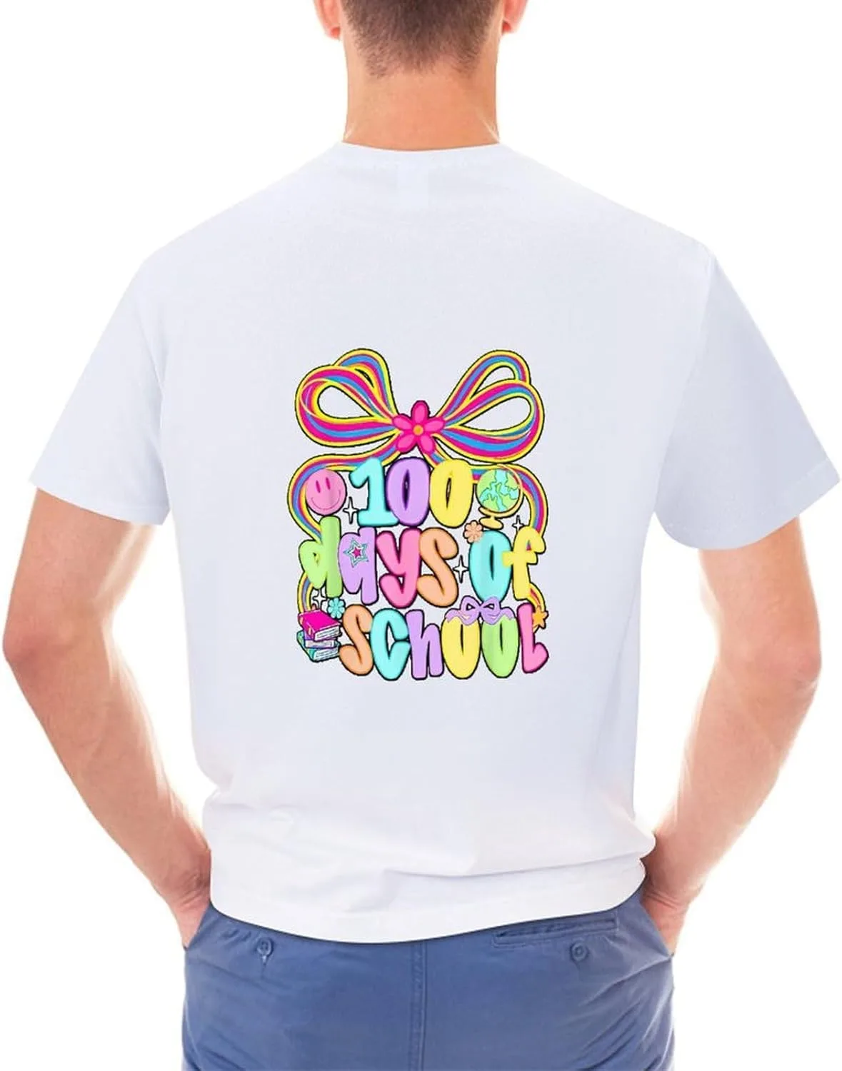 Футболка Funny 100 Days of School, винтажная, мягкая, дышащая, модная спортивная Generic, белый