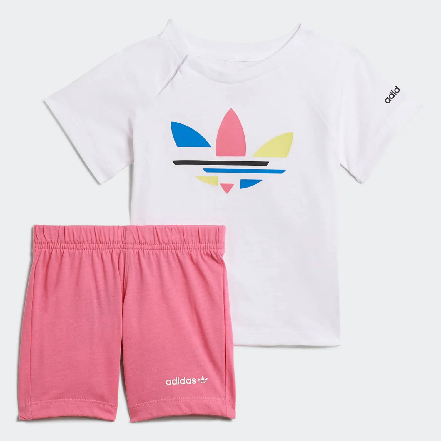 Повседневная спортивная одежда для детей 3-7 лет Adidas, Set (White Short-Sleeved Shirt+Pink Shorts) — фото 3