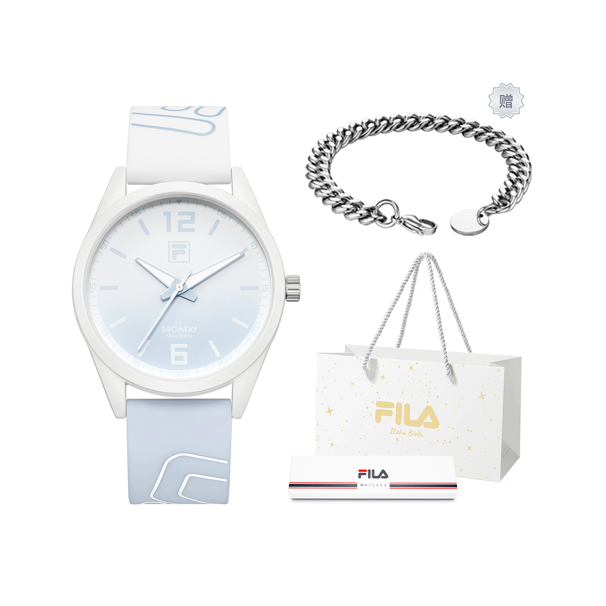 

FILA Часы 6485 Collection Wrist Watch Quartz Movement Silicone Strap 43mm Blue Dial Women's Watch, [Free Bracelet+Shopping Bag]-6485-004