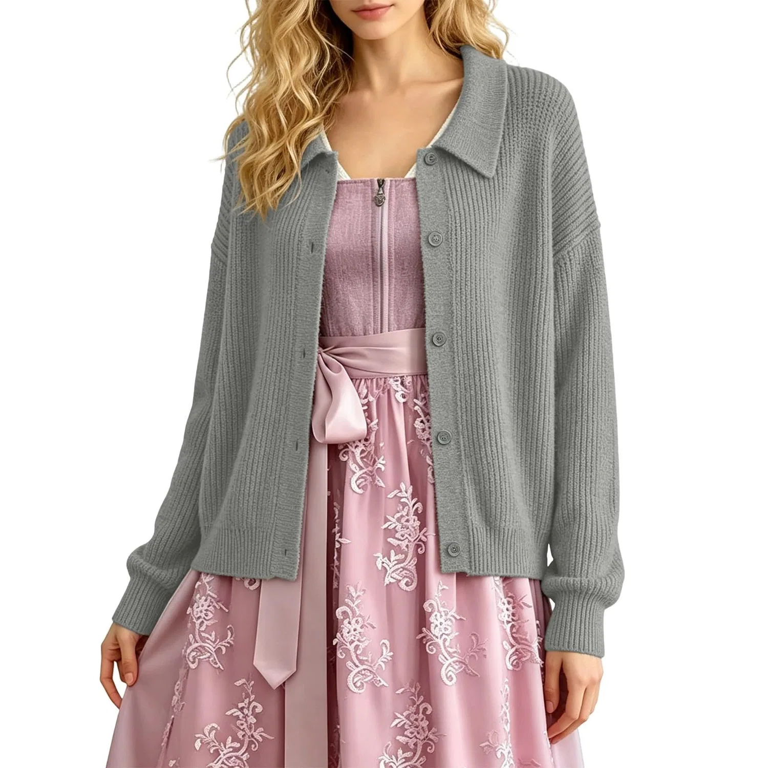 Женский кардиган свободного кроя Cardigan Aperto sul Davanti, Grey