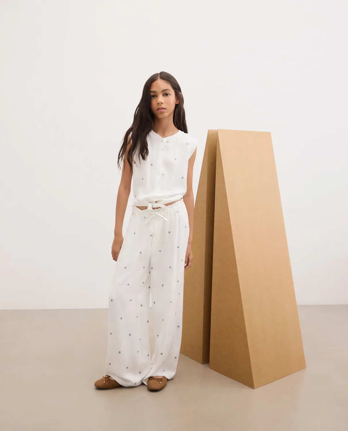 Детские брюки для девочек wide leg с мини-жаккардом Kids El Corte Inglés, Blanco