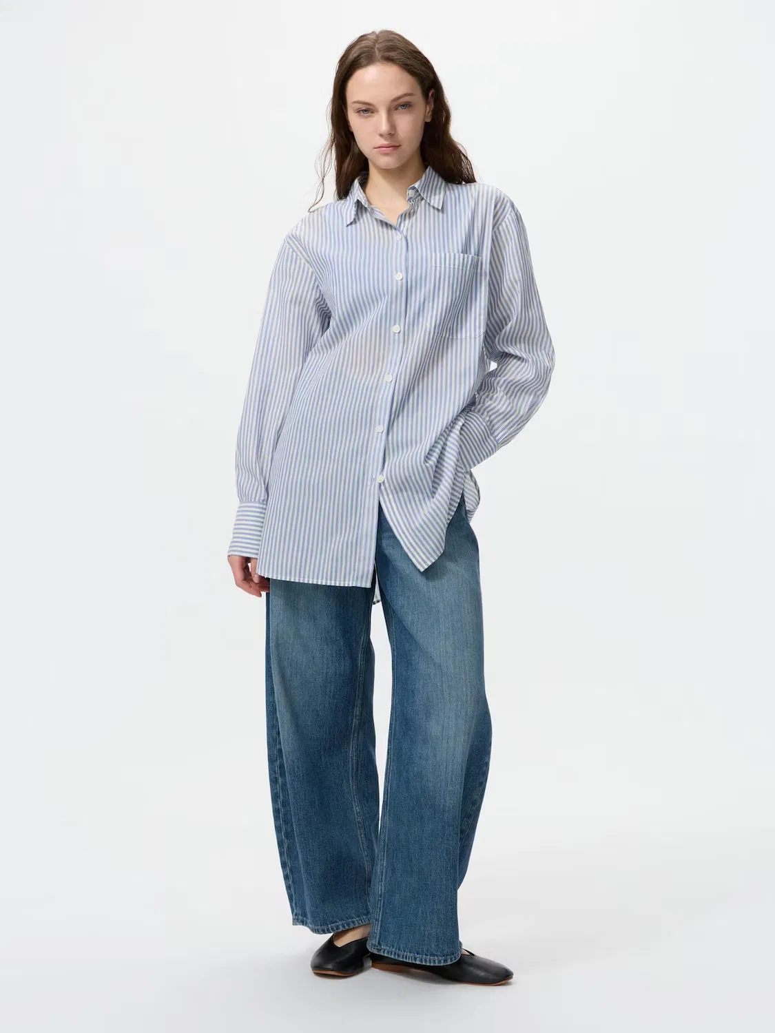 Рубашка Uniqlo, хлопковая, синяя — фото 2