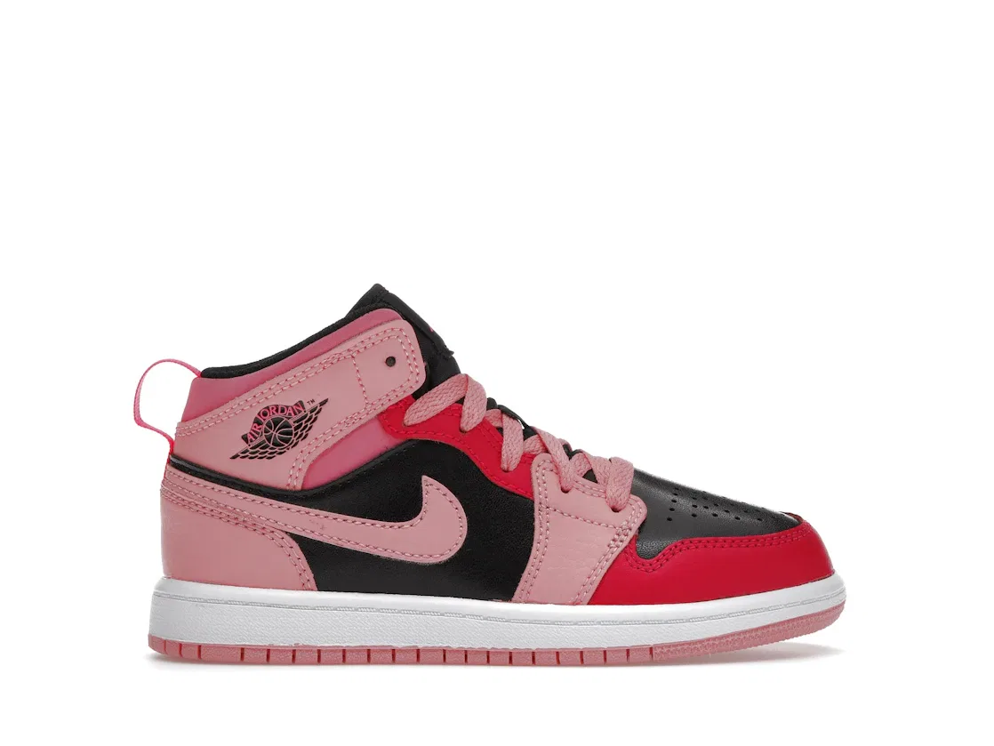 Детские кроссовки для мальчиков с контрастными деталями Jordan 1 Mid Coral Chalk Jordan, Coral Chalk/Rush Pink/Black/Pinksicle