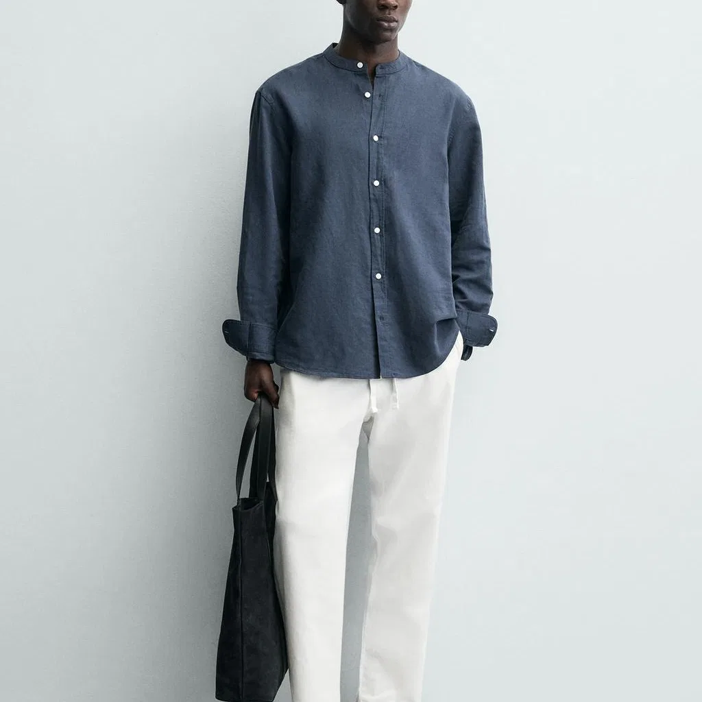Мужская рубашка Dark Blue ZARA, темно-синий — фото 4