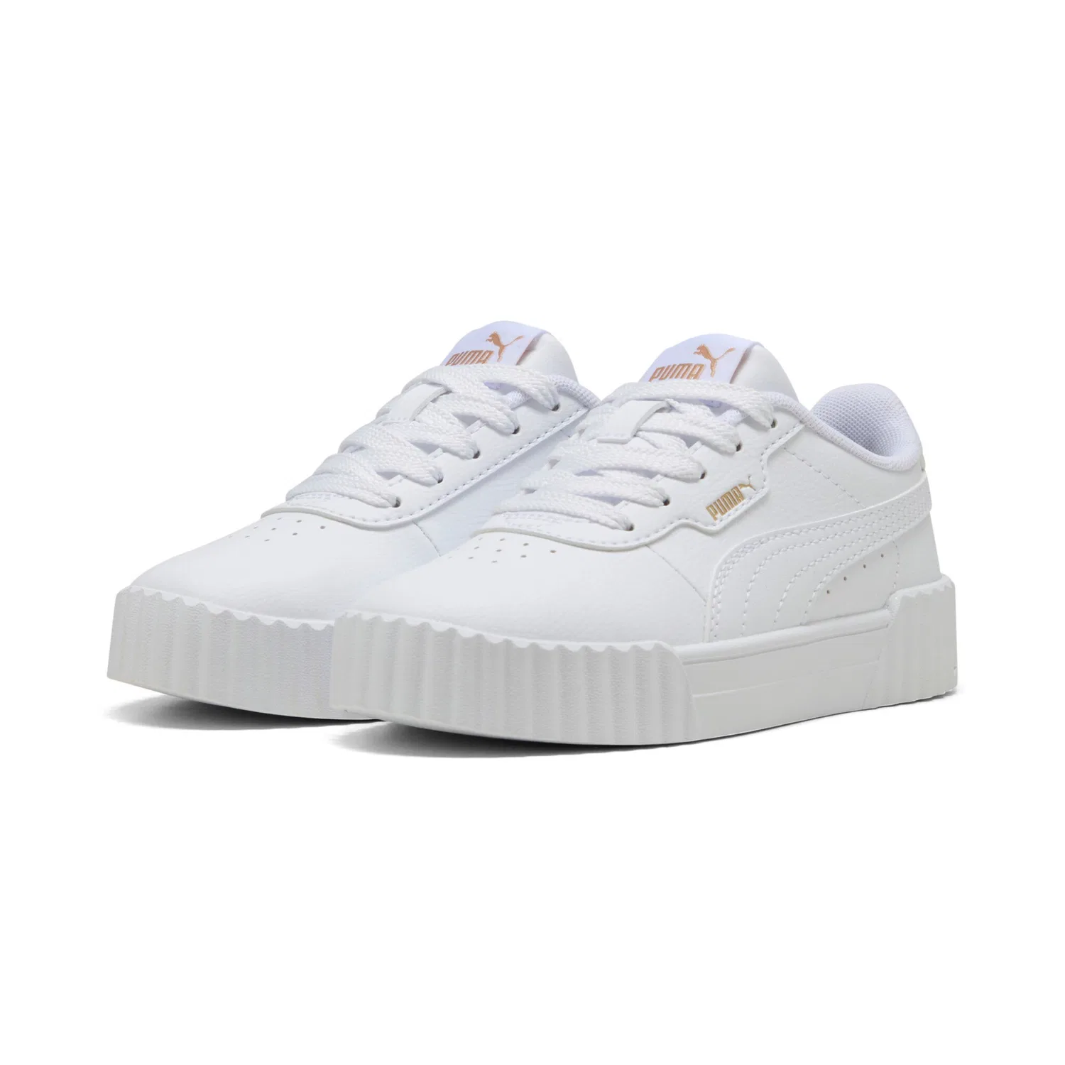 Детские теннисные кроссовки с шнуровкой PUMA, White/Gold