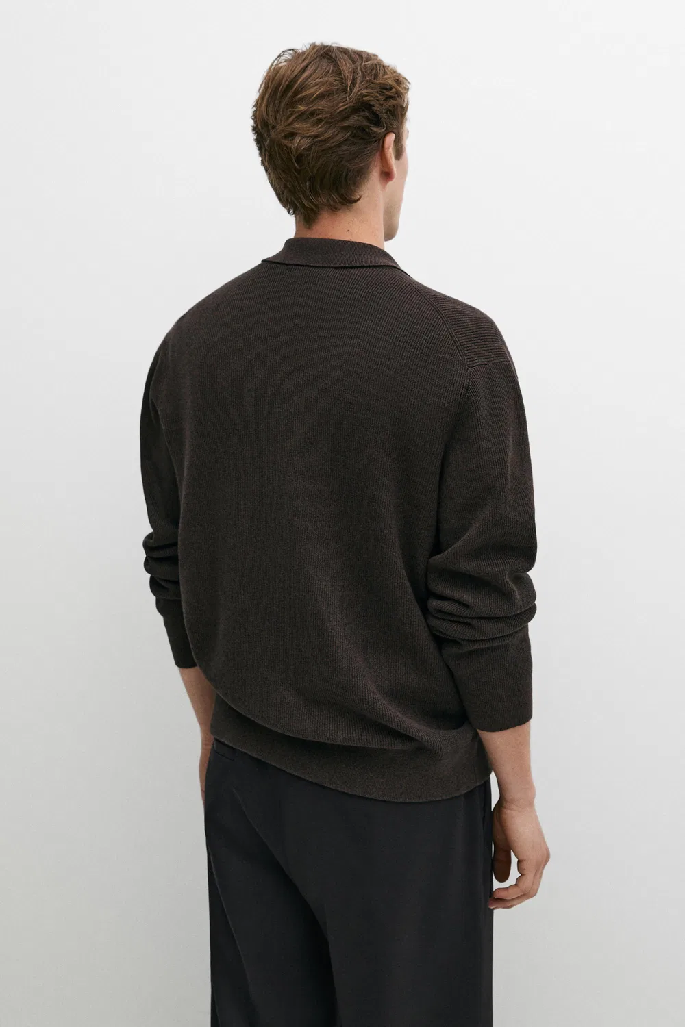 Кардиган Massimo Dutti 100% Cotton Polo Collar Knit, коричневый — фото 4