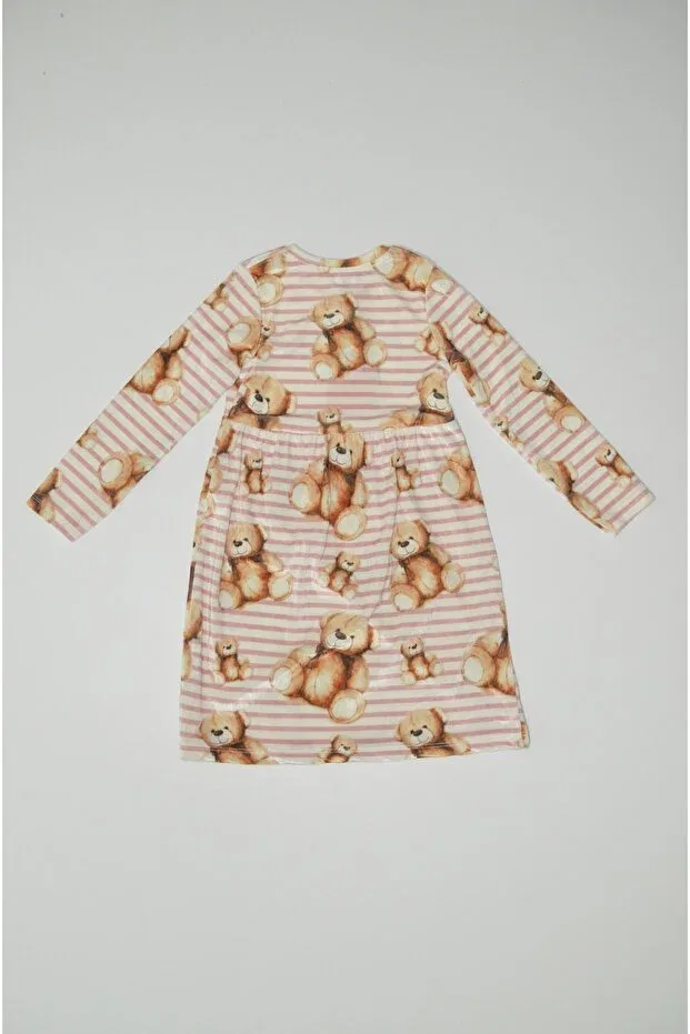 Детское платье для девочек с длинным рукавом с принтом медведя Baby Slon Kids Clup, Pink — фото 2