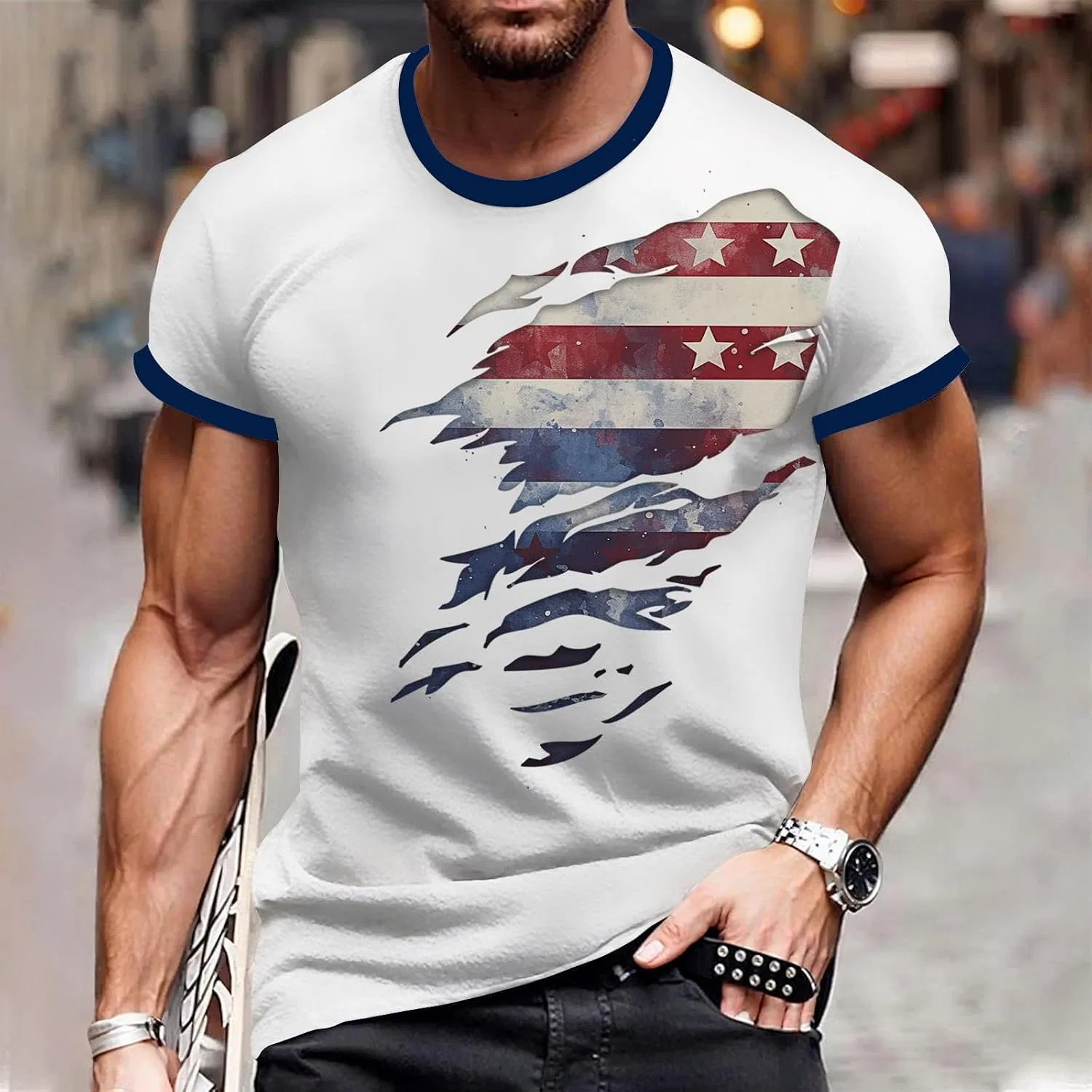 Мужская футболка с американским флагом Graphic Tees, White — фото 3