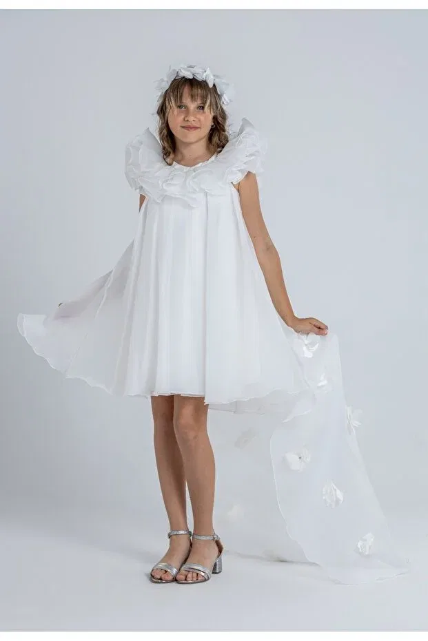 Детское вечернее платье для девочек с цветочным декором Monita, White