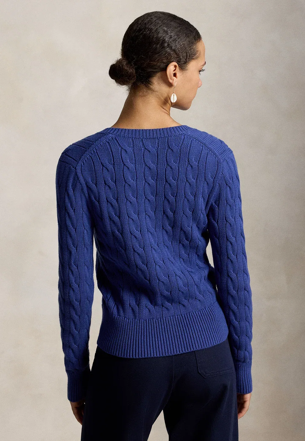 Хлопковый кардиган с круглым вырезом и косами - кардиган Polo Ralph Lauren, Charter Blue — фото 3