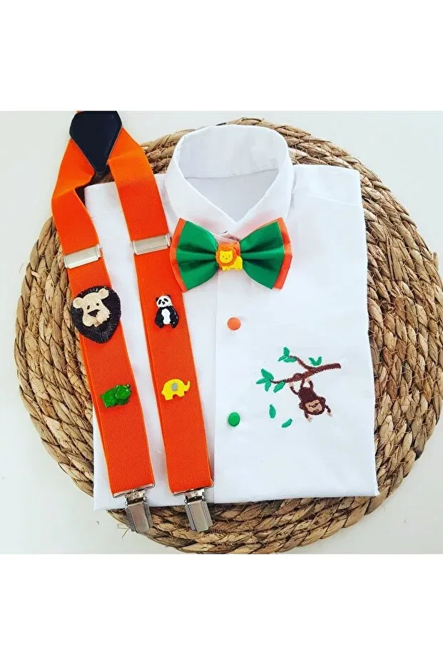 Детская рубашка для мальчиков с принтом Safari Concept Strap Bow Tie Cool Partyshop, Orange Green White