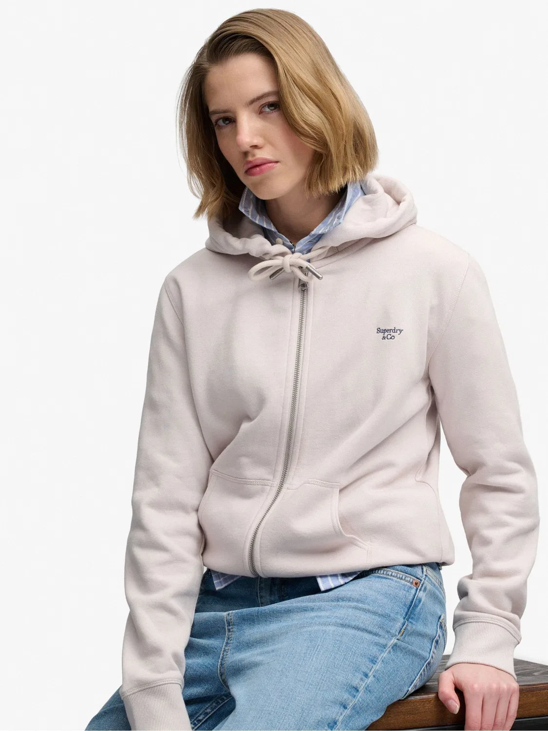 Серый худи на молнии с логотипом Superdry