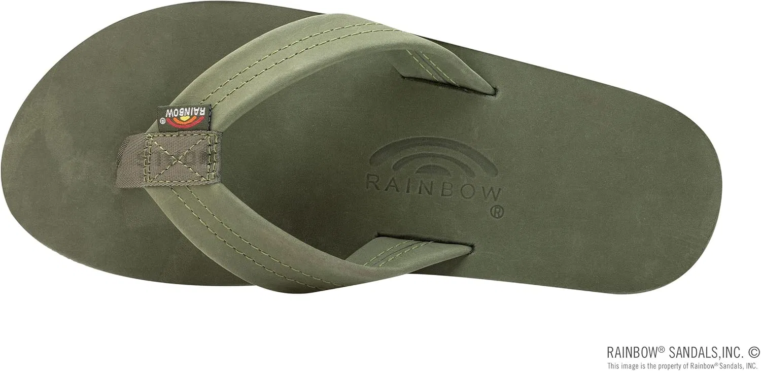Мужские сандалии Rainbow из роскошной кожи - однослойная поддержка свода стопы Rainbow Sandals, Forest Green W Fawn Midsole — фото 3