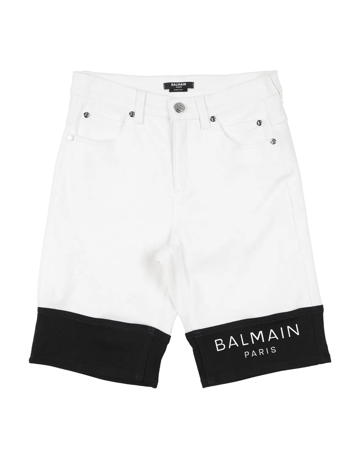 Детские шорты из габардина с принтом Balmain, белый