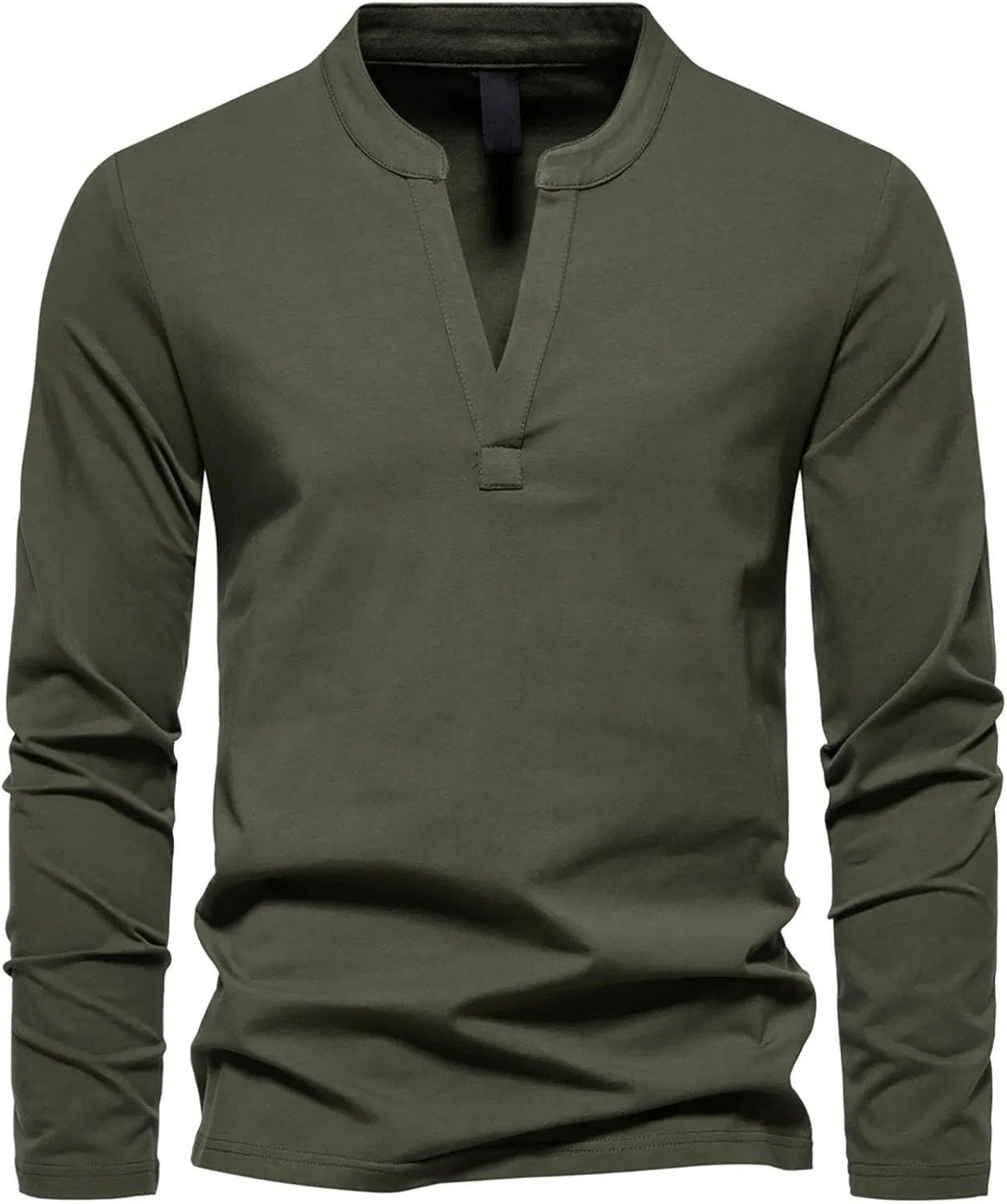 Мужская хлопковая футболка с V-образным вырезом, Army Green