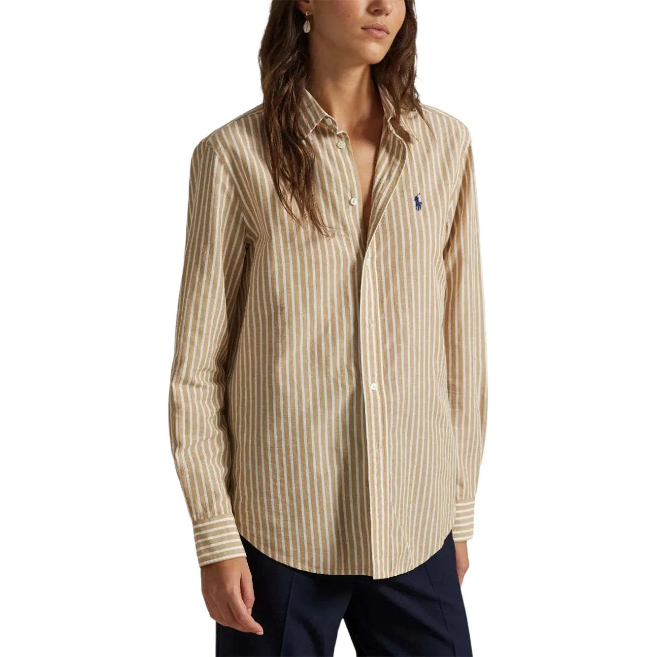 Женская рубашка классическая с длинным рукавом Polo Ralph Lauren, Camel & White — фото 4