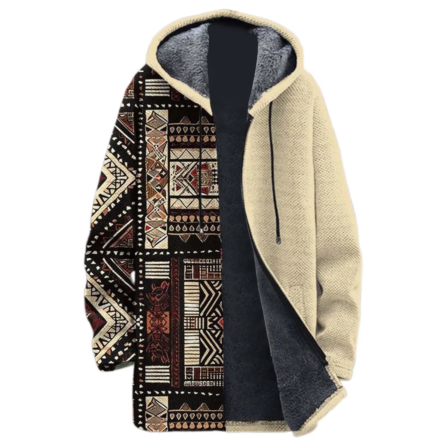 Мужское пальто с капюшоном из шерсти, коричневое, Beige-Z