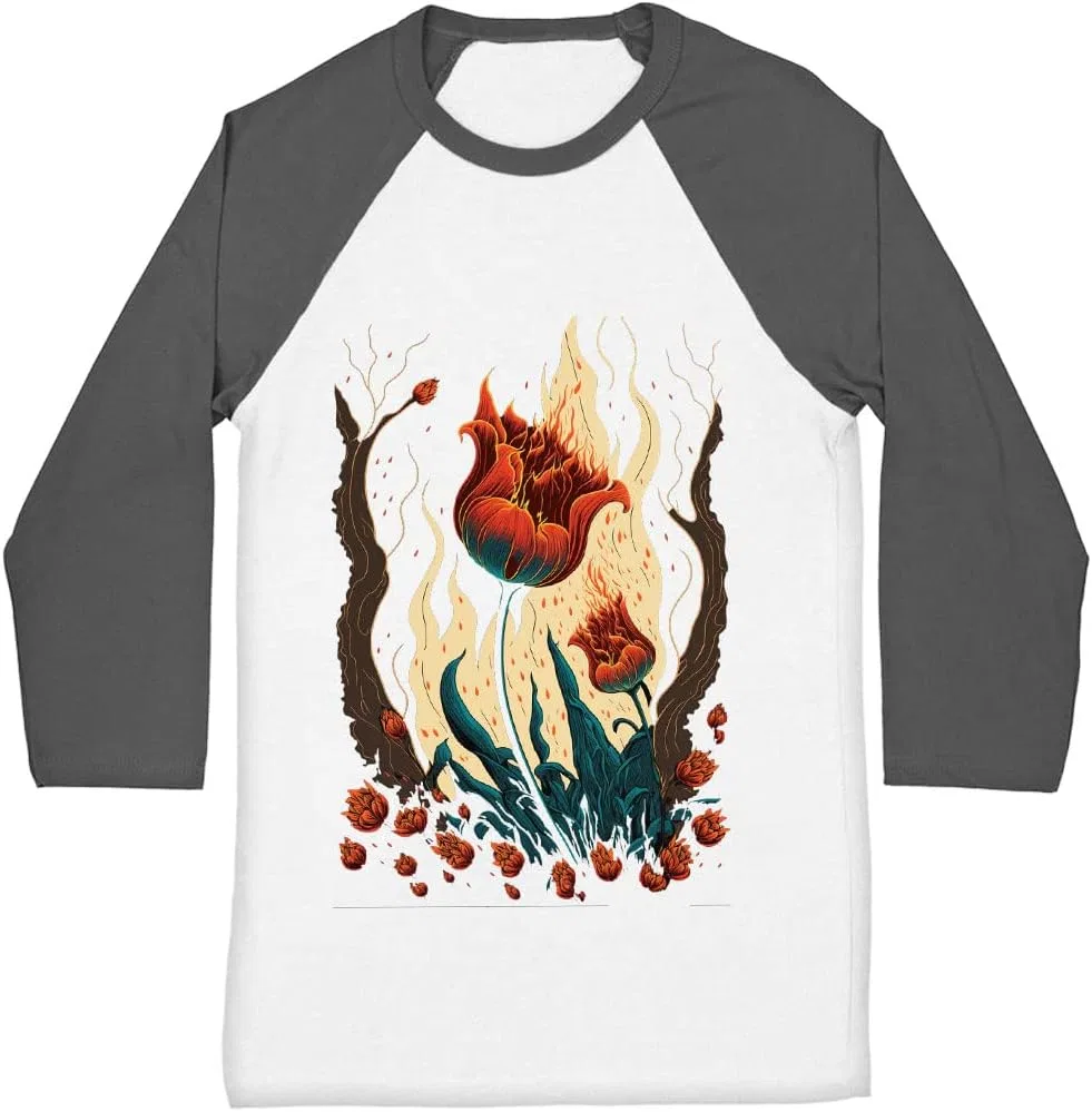 Женская футболка с цветочным принтом Flame Baseball Tee, Gray White